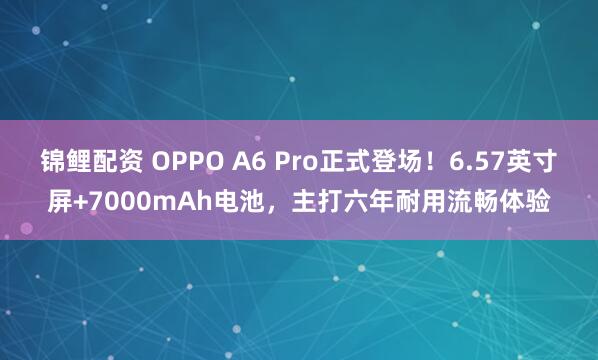 锦鲤配资 OPPO A6 Pro正式登场！6.57英寸屏+7000mAh电池，主打六年耐用流畅体验